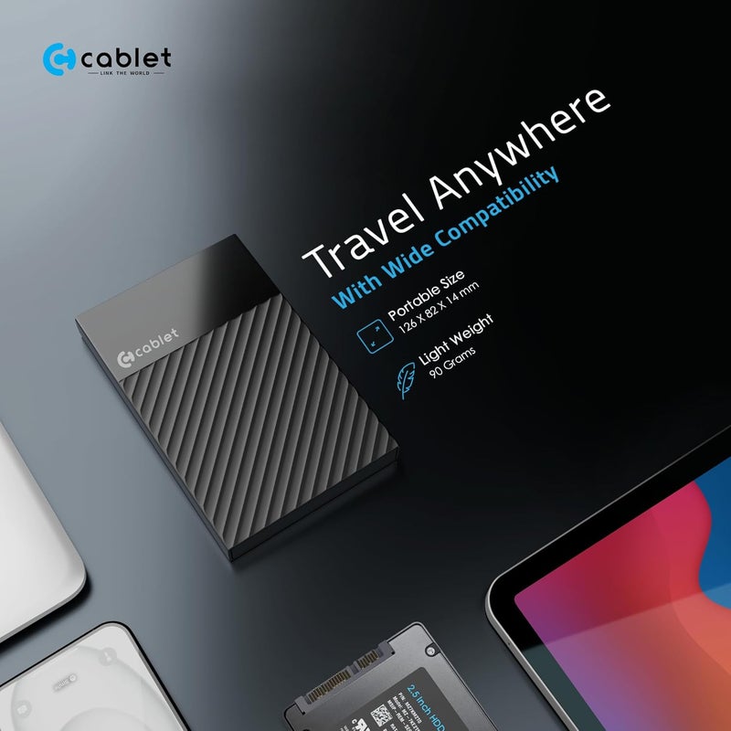 Cablet 2.5 Inch SATA USB 3.0 HDD/SSD 5Gbps Speed Portable External Enclosure for 7mm and 9.5mm, Tool-Free Design, Supports UASP Max 6TB - Image 3