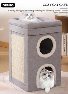 DUNISO Cat House for Indoor Cat, Cat Condo Bed,Round Window, 3 Layer Cat Bed with Scratch Pad and Hideaway Cube, Large Enclosed Cat Bed for Multi Cats Family  - Image 4