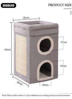 DUNISO Cat House for Indoor Cat, Cat Condo Bed,Round Window, 3 Layer Cat Bed with Scratch Pad and Hideaway Cube, Large Enclosed Cat Bed for Multi Cats Family  - Image 2