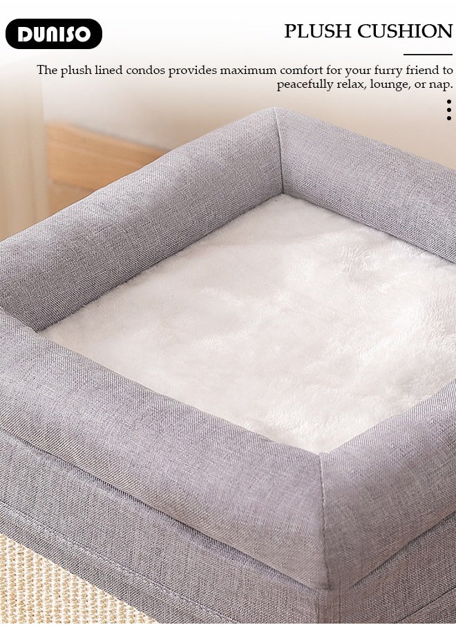 DUNISO - Cat House for Indoor Cat, Cat Condo Bed,Round Window, 3 Layer Cat Bed with Scratch Pad and Hideaway Cube, Large Enclosed Cat Bed for Multi Cats Family - Image 1