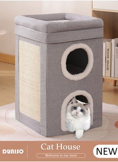 DUNISO Cat House for Indoor Cat, Cat Condo Bed,Round Window, 3 Layer Cat Bed with Scratch Pad and Hideaway Cube, Large Enclosed Cat Bed for Multi Cats Family  - Image 1