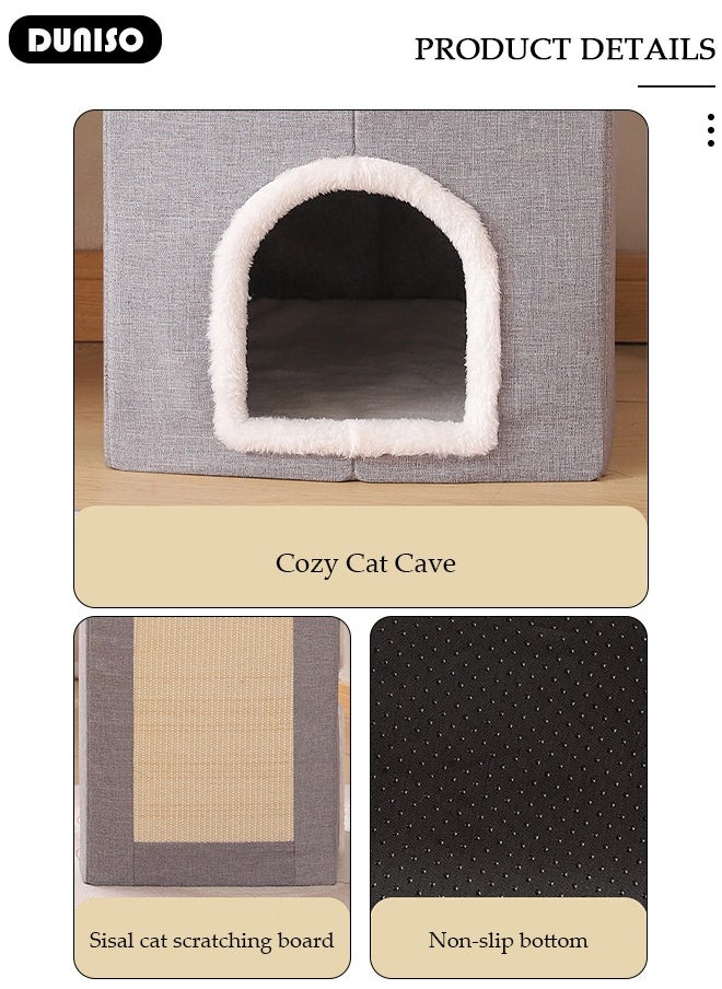 DUNISO - Cat House for Indoor Cat, Cat Condo Bed,Round Window, 3 Layer Cat Bed with Scratch Pad and Hideaway Cube, Large Enclosed Cat Bed for Multi Cats Family - Image 1