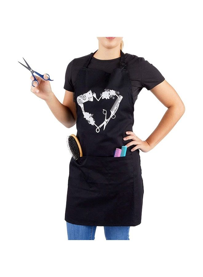 Okuna Outpost Salon Apron for Women Hair Stylist with Adjustable Bib 3 Pockets (Black, 24 x 30 inches)
