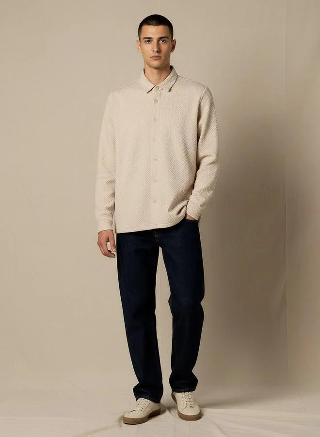 Splash FAV Men Regular Fit Collared Jacquard Textured Long Sleeve Shirt