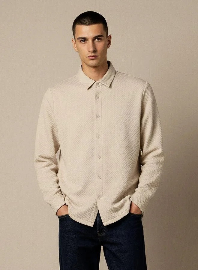 Splash FAV Men Regular Fit Collared Jacquard Textured Long Sleeve Shirt