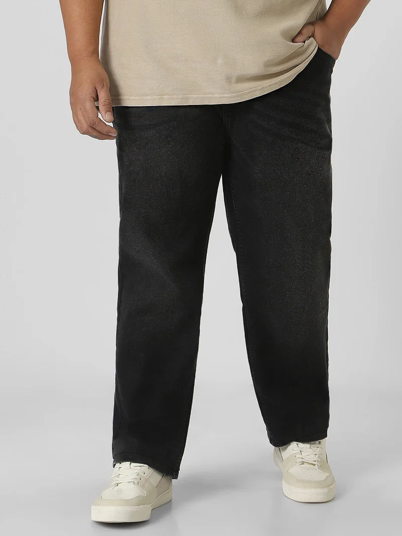 Urbano Plus Men's Black Regular Fit Washed Jeans Stretchable