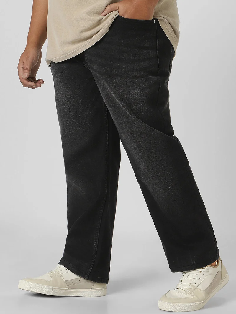 Urbano Fashion  Urbano Plus Men's Black Regular Fit Washed Jeans Stretchable  | Best Price UAE