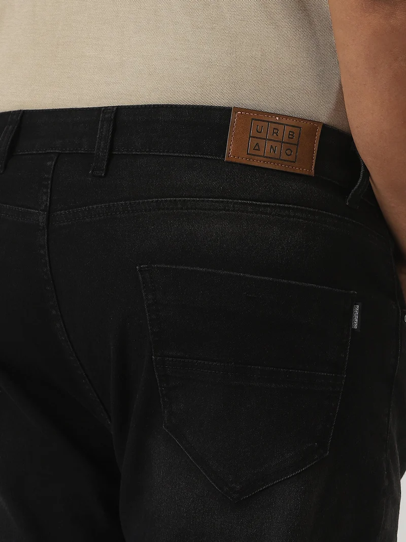 Urbano Fashion  Urbano Plus Men's Black Regular Fit Washed Jeans Stretchable  | Best Price UAE