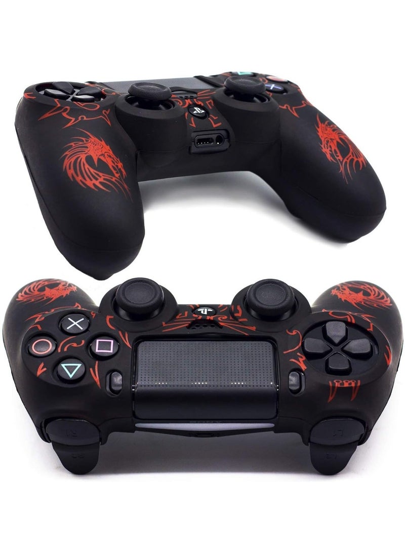 وحدة التحكم الجلد لـ PS4 ، ومكافحة الانزلاق قبضة السيليكون غطاء الحماية الحالة متوافقة مع PS4 رقيقة / PS4 برو اللاسلكي / سلكي وحدة التحكم لعبة مع 2 التنين نقش قبضة الإبهام قبضة قبعات - Image 2