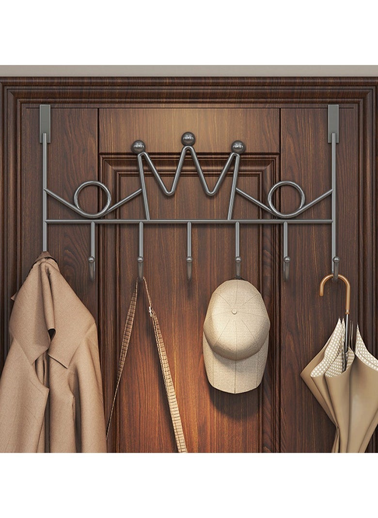 Arabest 7 Hooks Behind Door Hooks,No Punch Door Hanger,Clothes Hooks,For 3.8-4.7CM Door Organiser (Black)  - Image 1