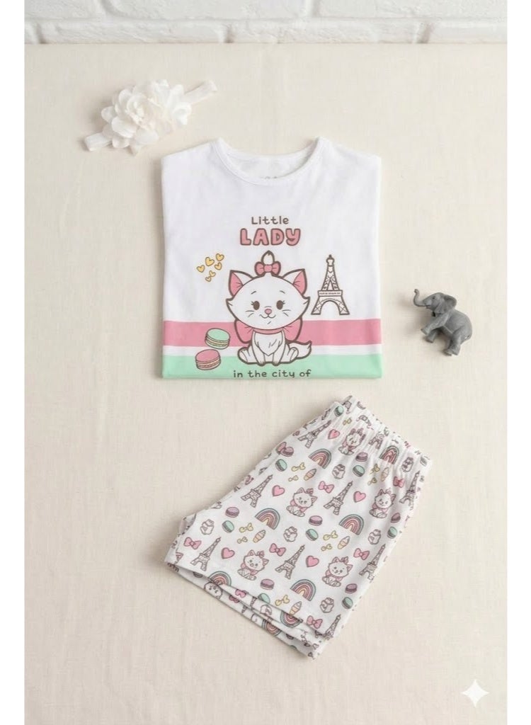 طقم بيجاما لطيف للفتيات الصغيرات بطبعة ماري، مناسب للأطفال بعمر 3 سنوات ملابس نوم ناعمة ومريحة، مستوحاة من فيلم the aristocats marie للاستخدام اليومي المريح - Image 3