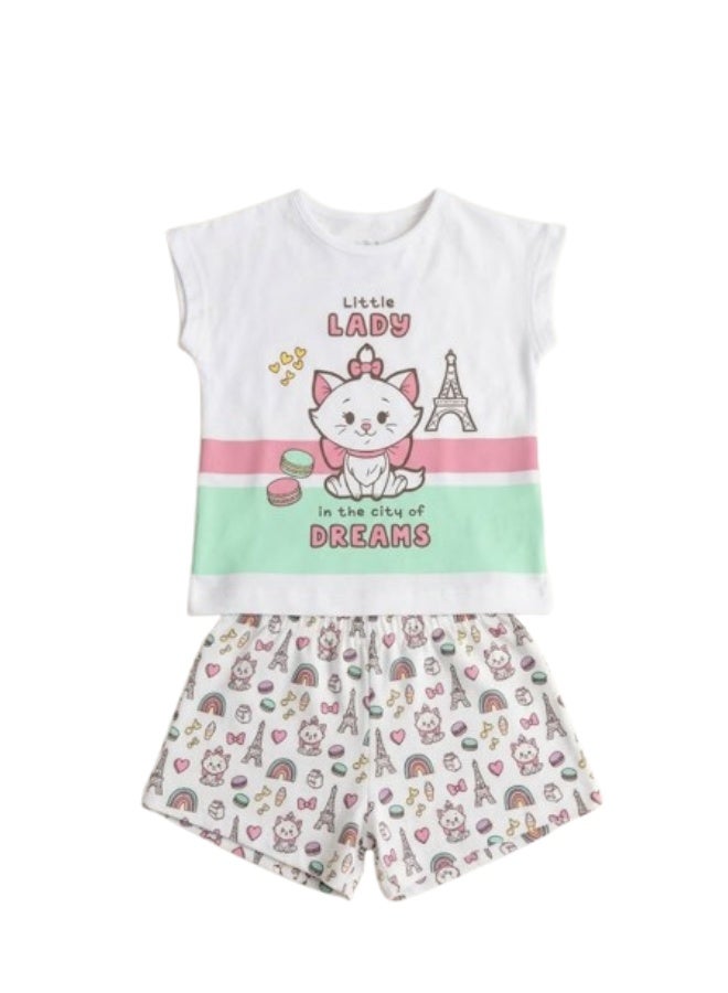 طقم بيجاما لطيف للفتيات الصغيرات بطبعة ماري، مناسب للأطفال بعمر 3 سنوات ملابس نوم ناعمة ومريحة، مستوحاة من فيلم the aristocats marie للاستخدام اليومي المريح - Image 1