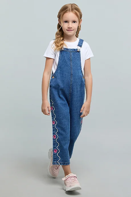 أر أند بي Solid T-Shirt with Embroidered Dungaree