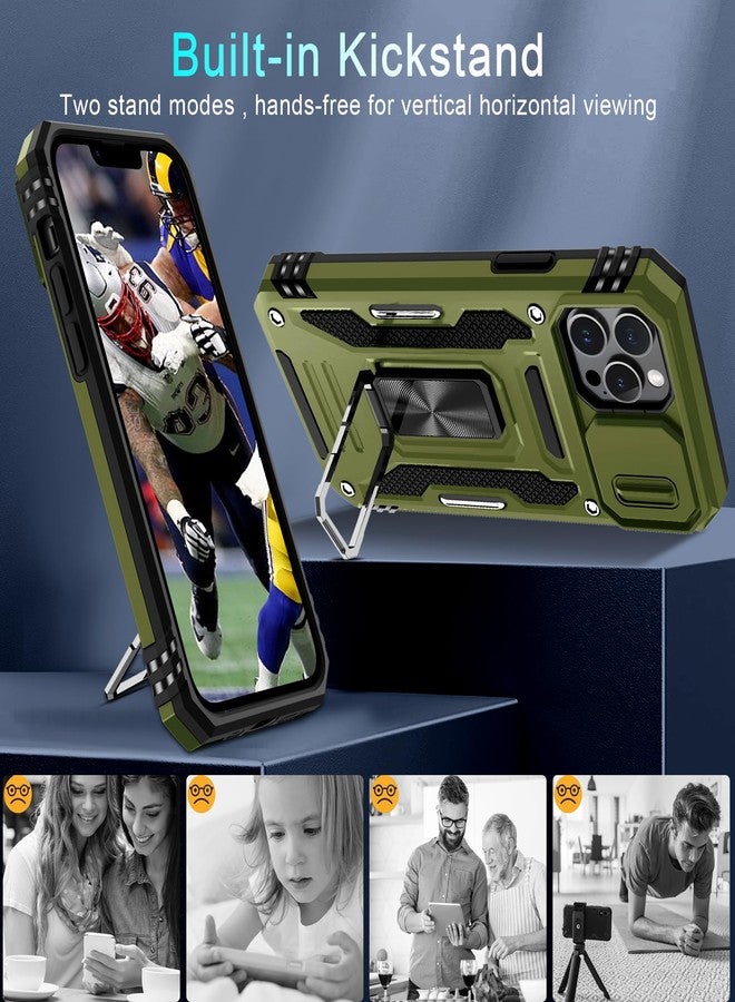 DEERLAMN جراب DEERLAMN لهاتف iPhone 12 Pro Max مع غطاء كاميرا منزلق + واقي شاشة (عبوة واحدة)، غطاء حماية مقاوم للصدمات بحلقة دوارة، بمواصفات عسكرية، مقاس 6.7 بوصة - أخضر زيتوني - Image 4