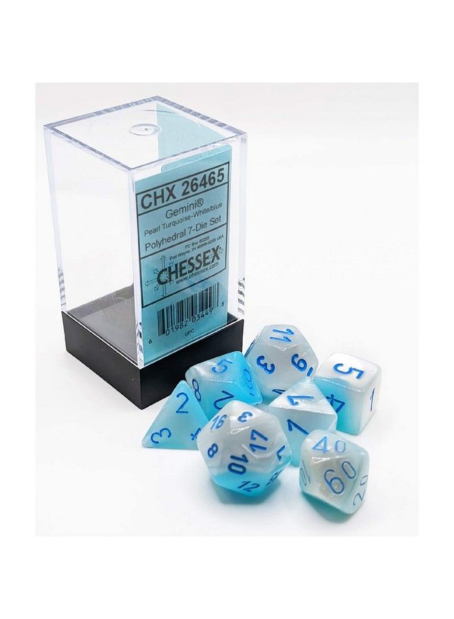 Chessex Gemini Polyhedral Dice Set ; Set Of 7 Dice In A Variety Of Sizes Designed For Roleplaying Games ; Premium Quality Dice For Tabletop Rpgs ; Luminary Turquoise White And Blue Color ; Made By Chessex  - Image 2
