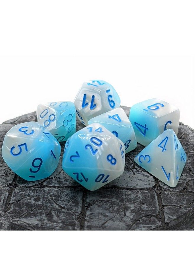 Chessex Gemini Polyhedral Dice Set ; Set Of 7 Dice In A Variety Of Sizes Designed For Roleplaying Games ; Premium Quality Dice For Tabletop Rpgs ; Luminary Turquoise White And Blue Color ; Made By Chessex  - Image 3