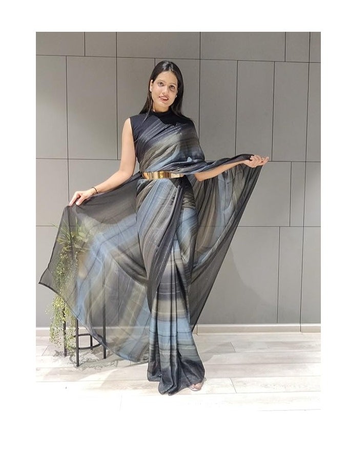 Accessorize Kingdom - Women's Chiffon Georgette Ready To Wear Draped Saree With Unstitched Blouse Piece (Free Size) - Image 1