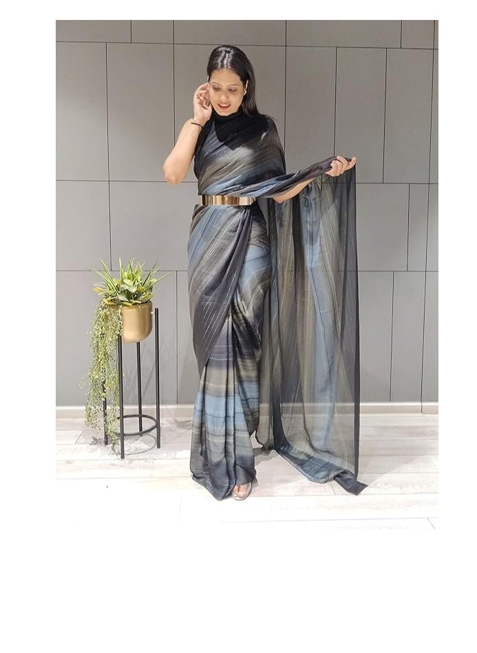 Accessorize Kingdom - Women's Chiffon Georgette Ready To Wear Draped Saree With Unstitched Blouse Piece (Free Size) - Image 1