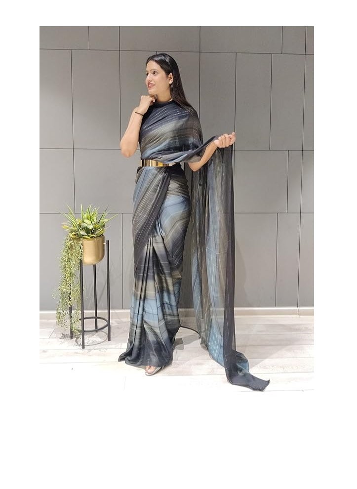 Accessorize Kingdom - Women's Chiffon Georgette Ready To Wear Draped Saree With Unstitched Blouse Piece (Free Size) - Image 1