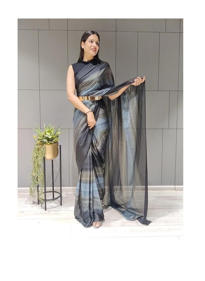 Accessorize Kingdom - Women's Chiffon Georgette Ready To Wear Draped Saree With Unstitched Blouse Piece (Free Size) - Image 1