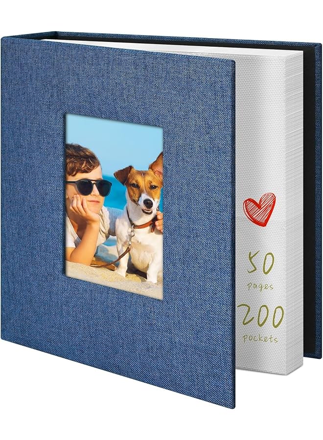 The Bros ألبوم صور 4x6 200 جيب ألبومات صور بغطاء من الكتان ألبومات صور للعائلة، الزفاف، الطفل، كتاب الصور يحمل صور عمودية (أزرق) - Image 1