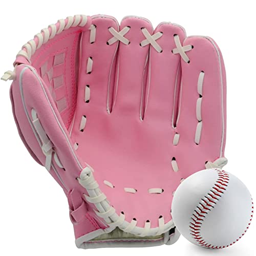 Gracfulcub Baseball Glove,Baseball Softball Mitt with Ball for Kids Youth Adults Training and Beginner,Right Hand Throw,Left Hand Glove (Pink, 12.5in) - Image 1