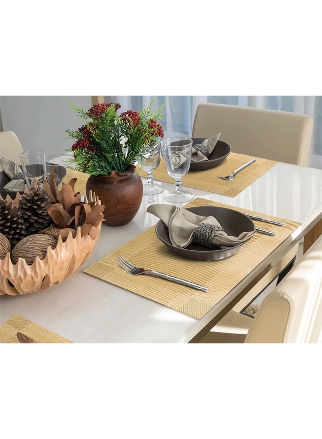 DUNISO 6 Pcs Placemats, Non-Slip Crossweave Woven Vinyl Insulation Place Mat,Simple and Sophisticated，Washable Table Mats For Hotel Restaurants Party Decoration 45 x 30 cm，Gold  - Image 2