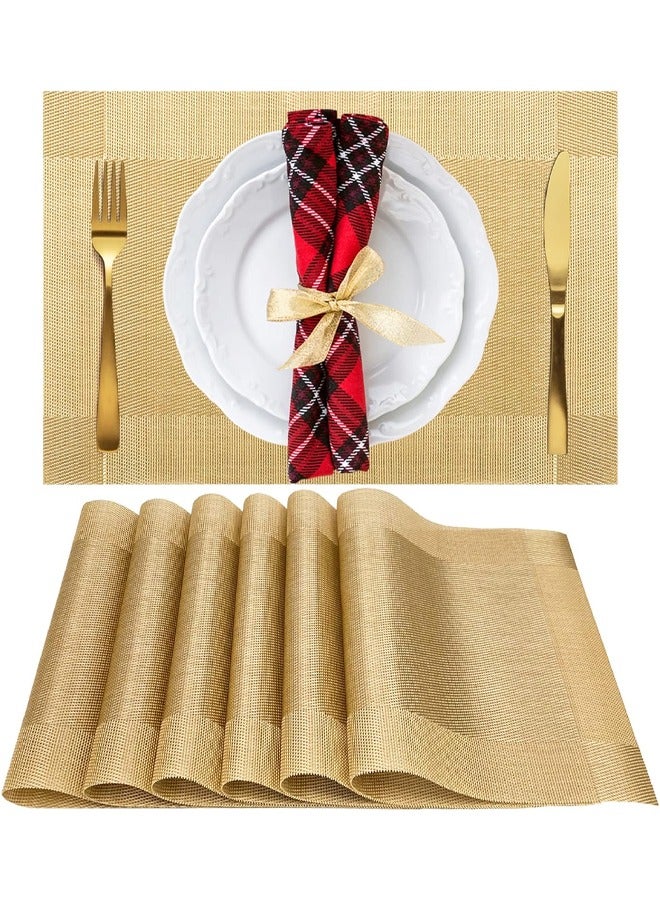 DUNISO 6 Pcs Placemats, Non-Slip Crossweave Woven Vinyl Insulation Place Mat,Simple and Sophisticated，Washable Table Mats For Hotel Restaurants Party Decoration 45 x 30 cm，Gold  - Image 1