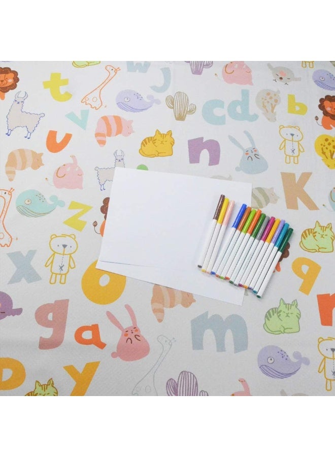 Womumon WOMUMON Highchair Floor Mat, Baby Splat Mat for Under High Chair/Arts/Crafts, Waterproof Spill Mat Non-Slip Splash Mat, Washable Mess Mat and Table Cloth (Alphabet) - Image 4