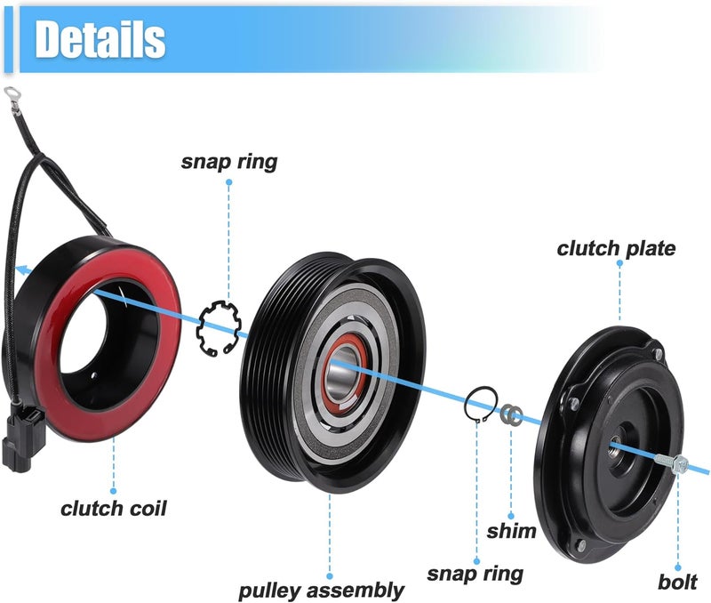 uxcell AC Compressor Clutch A/C Clutch Pulley Coil Set for Honda Accord 2013-2017 2.4L - Image 5