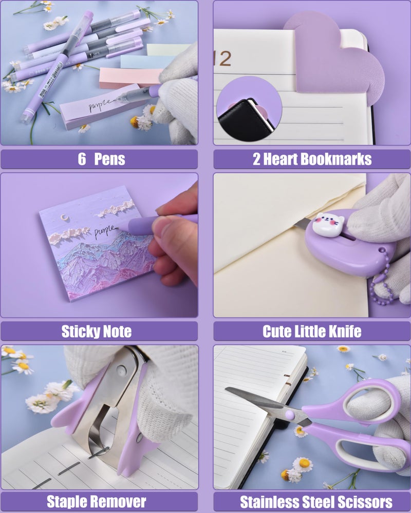 LXEVIHK Purple Desk Accessories, 26Pcs Office Supplies and Desk Organizers, with Tape Dispenser, Stapler, Staple Remover Ect, Gift Box Packaging - Image 5