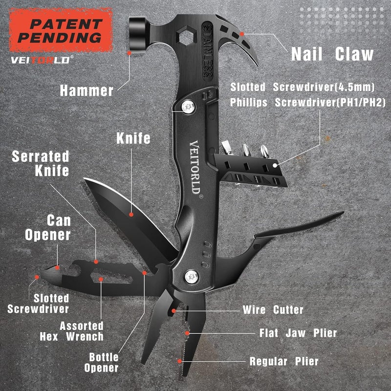 VEITORLD Gifts for Men Him Husband Valentine's Day, Cool Survival Tools Hammer Multitool, Unique Gifts for Husband from Wife, Anniversary Birthday Gift for Husband Wife Boyfriend, Camping Accessories - Image 3