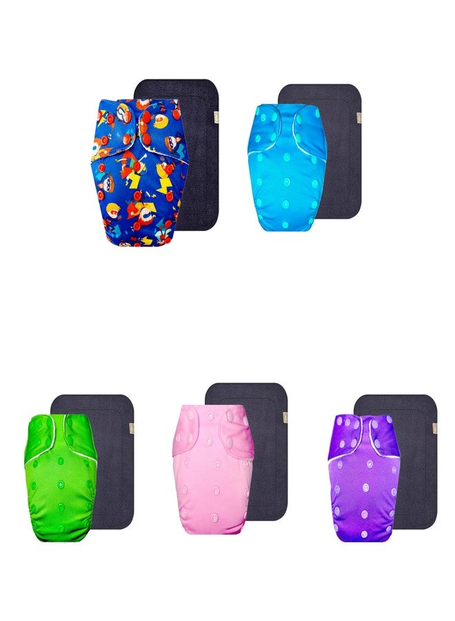 Dumbledo Premium Cloth Diaper with Black Insert (Pack of 5) | Snug Fit | 6-Layer Absorbent Pad | Easy to Clean | Worry-Free Diapering | 3 Months - 3 Years | Unisex Baby - Image 1