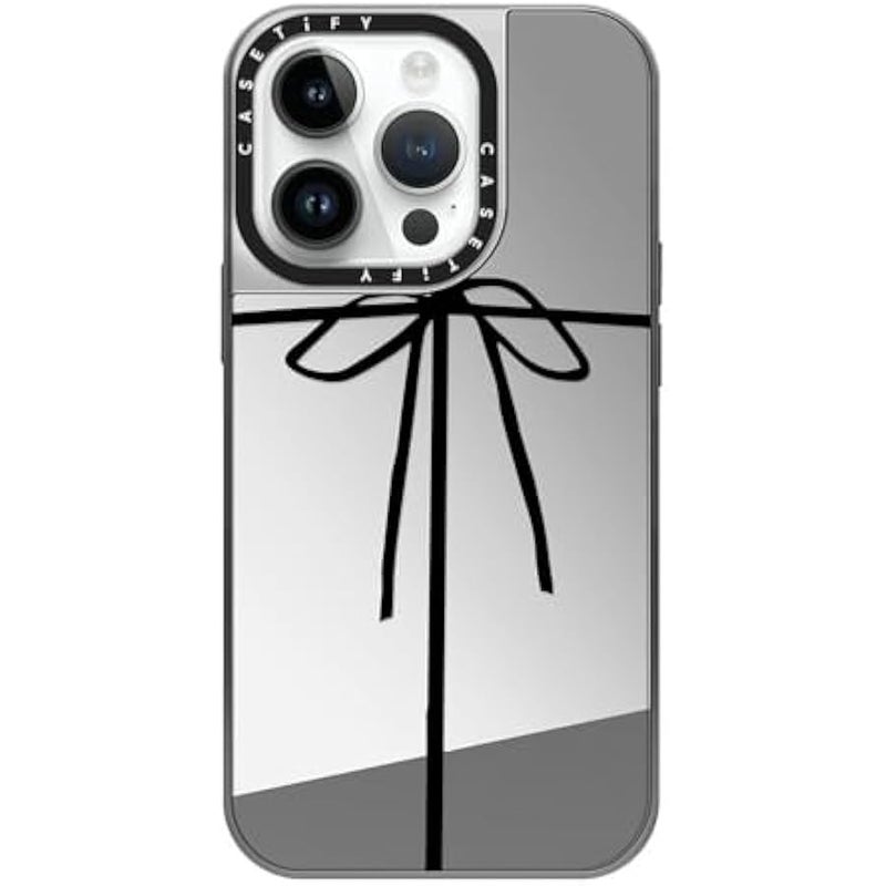 Casetify Mirror Case for iPhone 14 Pro Compatible with Magsafe - Wrapped in A Bow - Silver on Silver - Image 1
