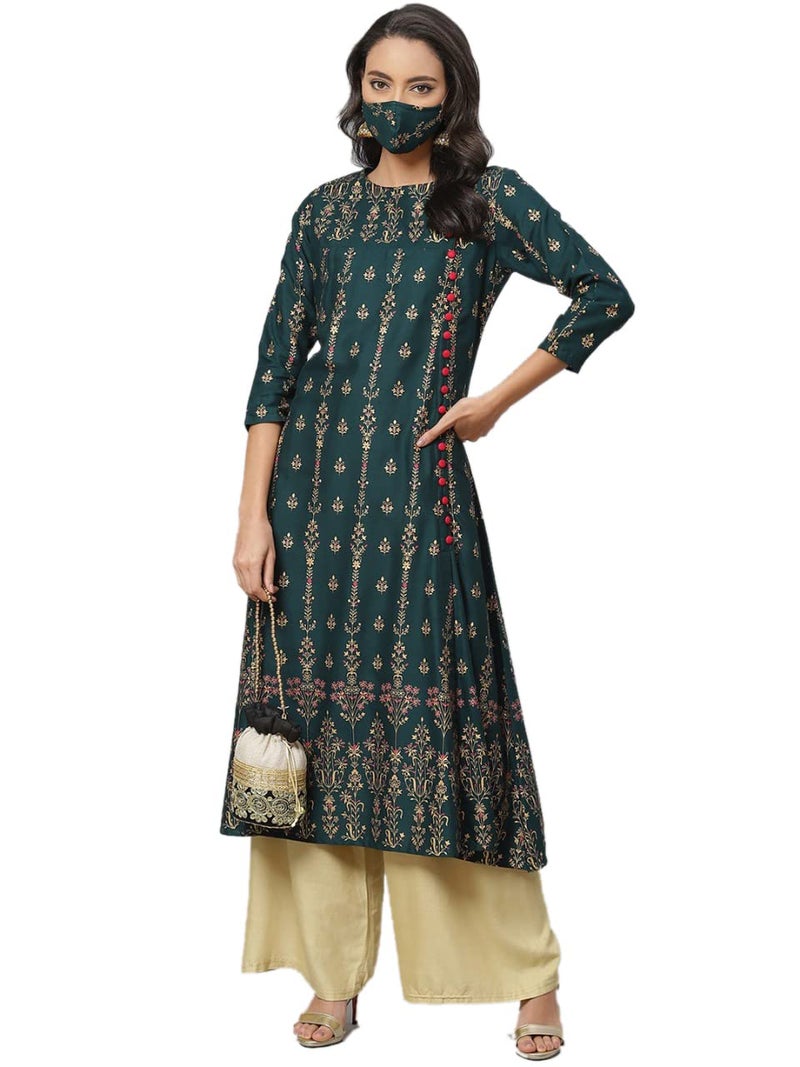 Yash Gallery Women's Rayon Floral Printed Anarkali Kurta for Women (1247YKGREEN_Green_X-Small) - Image 3