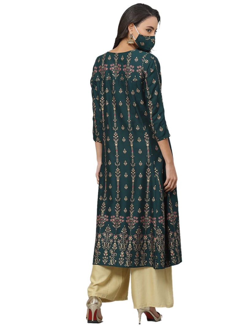 Yash Gallery Women's Rayon Floral Printed Anarkali Kurta for Women (1247YKGREEN_Green_X-Small) - Image 4