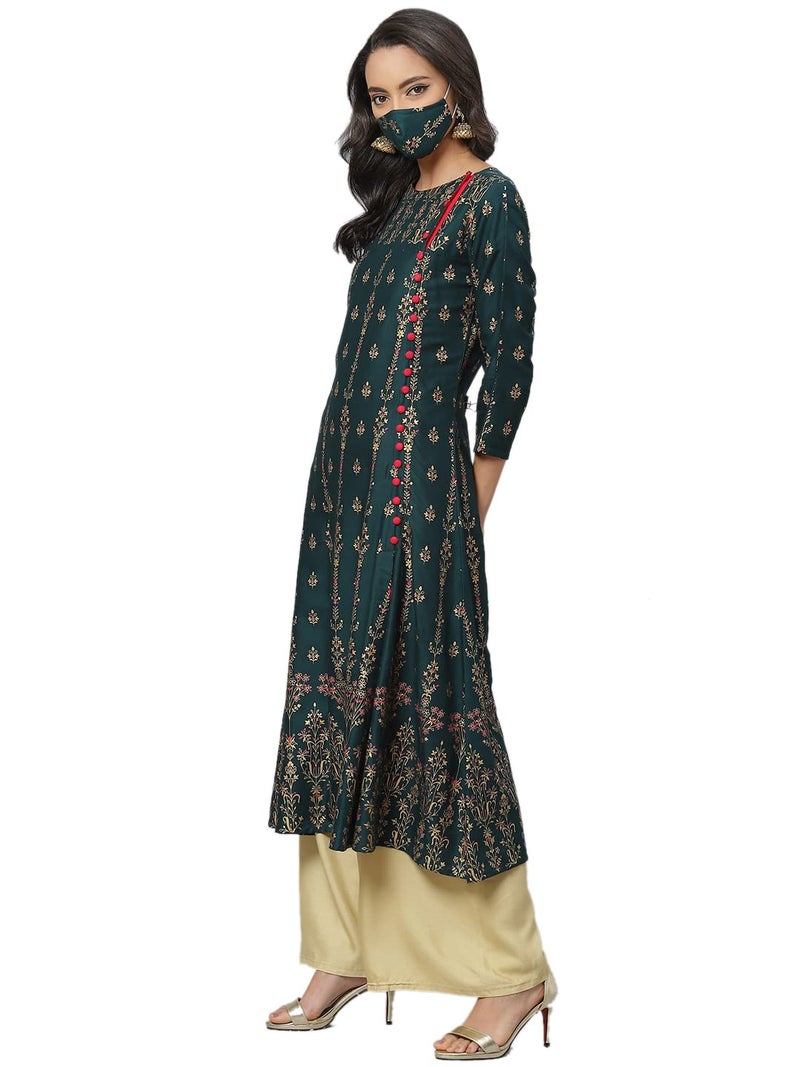 Yash Gallery Women's Rayon Floral Printed Anarkali Kurta for Women (1247YKGREEN_Green_X-Small) - Image 2