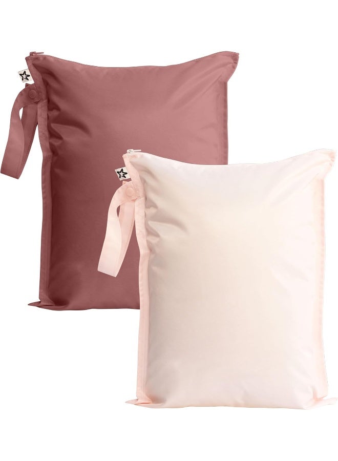 Tiny Twinkle حقائب مبللة مقاومة للفوضى من Tiny Twinkle - عبوة 2 حقيبة، حقيبة مقاومة للماء وقابلة للغسل للتخزين أثناء السفر، عربة الأطفال، دار الرعاية، حفاضات الأطفال، اليوغا، الشاطئ، المسبح، ملابس السباحة المبللة للأطفال الصغار (وردي، بورغندي) - Image 1