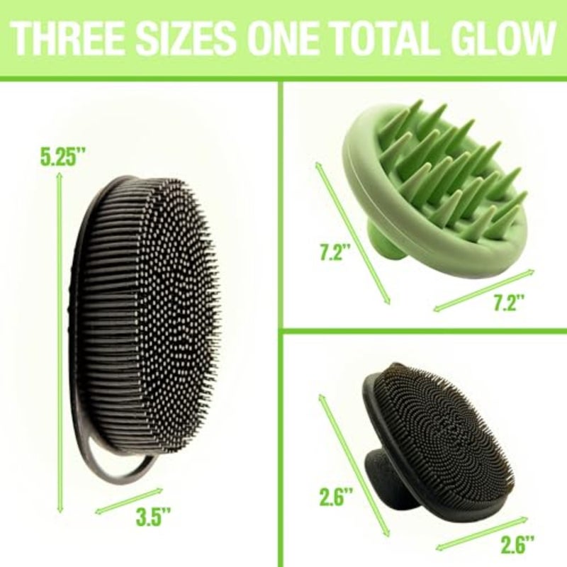 3-in-1 Silicone Scrubber Set Exfoliating Body Scrubber, Scalp Massager Shampoo Brush and Facial Cleansing Pad Hygienic Shower Loofah Alternative for Men and Women 3 Pack - Image 3