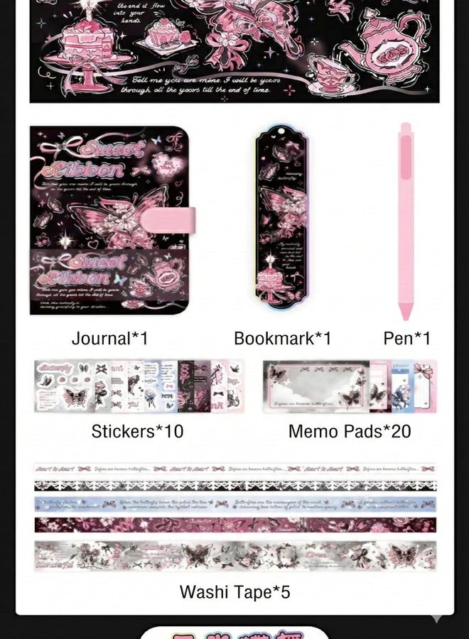 SID MAGIC Kawaii Aesthetic Journal Set: Magnetic Notebook Gift Box w/Tape, Stickers, Pen. Premium Scrapbook Kit for Girls (Sweet Ribbon) - Image 2
