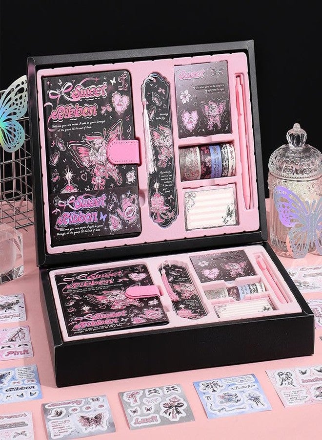 SID MAGIC Kawaii Aesthetic Journal Set: Magnetic Notebook Gift Box w/Tape, Stickers, Pen. Premium Scrapbook Kit for Girls (Sweet Ribbon) - Image 3
