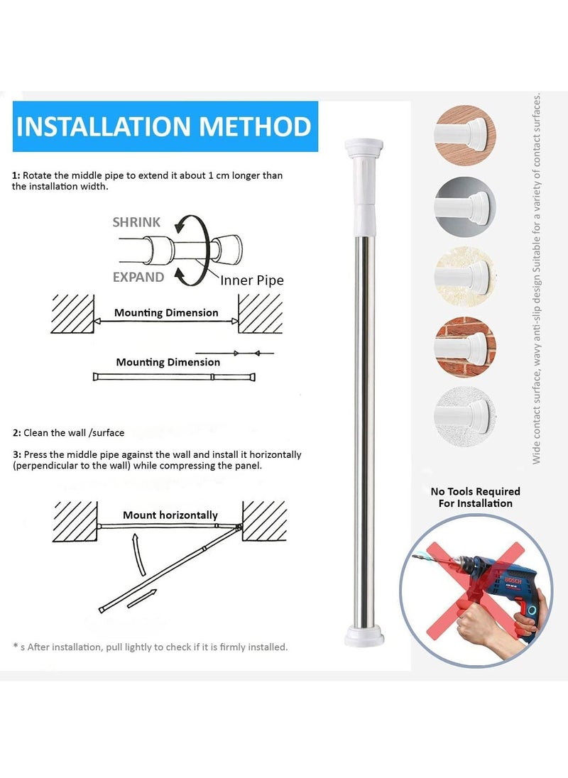 Rubik - Shower Curtain Rod Adjustable 90-160cm Extendable Length Telescopic Tension Bar Stainless Steel No Drill Type for Bathroom Shower Bathtub Cabinets Balcony (90cm to 160cm) - Image 1