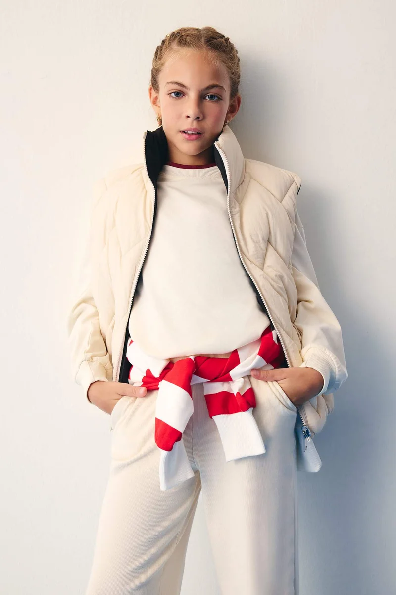 ديفاكتو Girl Waterproof Large Collar Zippered Puffer Vest