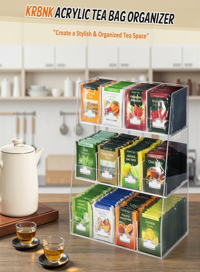 Krbnk Acrylic Tea Bag Organizer - 3 Tier Clear Tea Bag Holder & Storage Rack, Modern Tea Organizer for Countertop, Cabinet, No Assembly Required Tea Bar Accessories (Holds 200+ Tea Packets) - Image 3