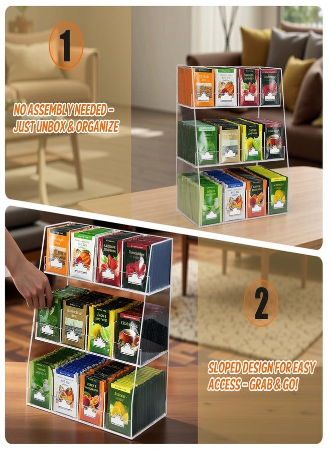 Krbnk Acrylic Tea Bag Organizer - 3 Tier Clear Tea Bag Holder & Storage Rack, Modern Tea Organizer for Countertop, Cabinet, No Assembly Required Tea Bar Accessories (Holds 200+ Tea Packets) - Image 4