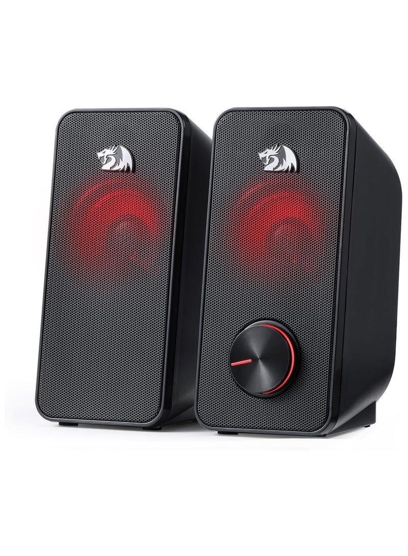 Redragon GS500 Stentor PC Gaming Speaker 2.0 Channel Stereo Desktop Computer Speaker with Red Backlight Quality Bass and Crystal Clear Sound USB Powered with a 3.5mm Connector - Image 1
