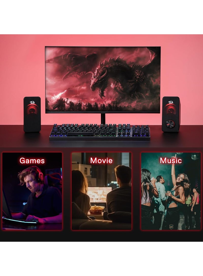 Redragon GS500 Stentor PC Gaming Speaker 2.0 Channel Stereo Desktop Computer Speaker with Red Backlight Quality Bass and Crystal Clear Sound USB Powered with a 3.5mm Connector - Image 2