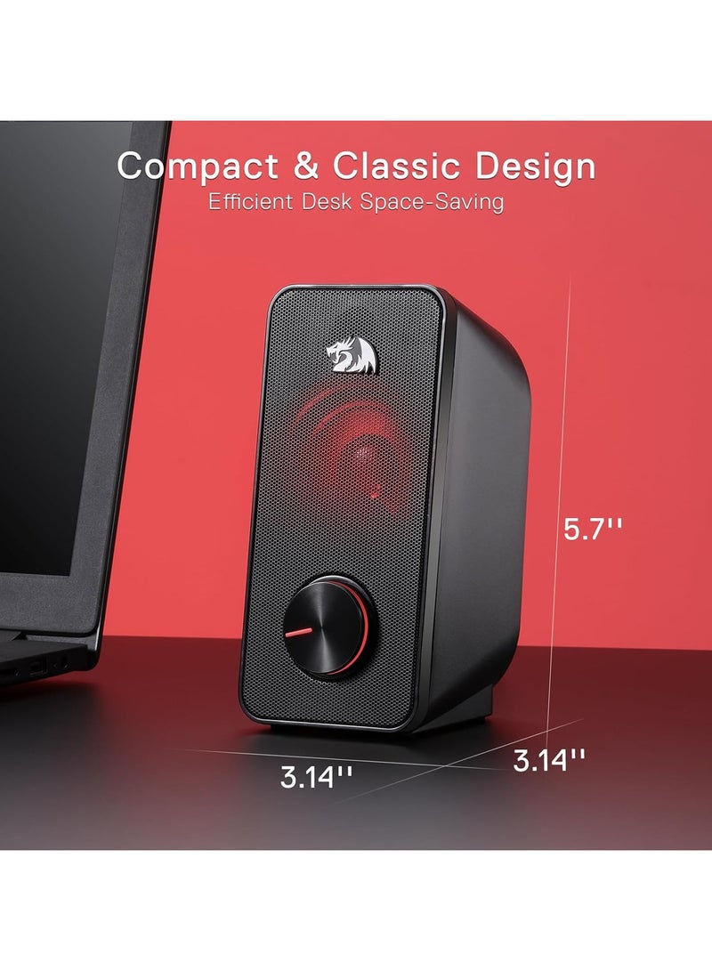 Redragon GS500 Stentor PC Gaming Speaker 2.0 Channel Stereo Desktop Computer Speaker with Red Backlight Quality Bass and Crystal Clear Sound USB Powered with a 3.5mm Connector - Image 5