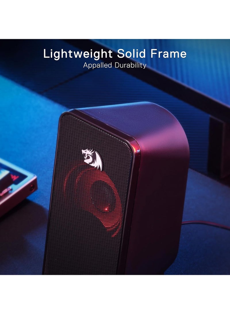 Redragon GS500 Stentor PC Gaming Speaker 2.0 Channel Stereo Desktop Computer Speaker with Red Backlight Quality Bass and Crystal Clear Sound USB Powered with a 3.5mm Connector - Image 4