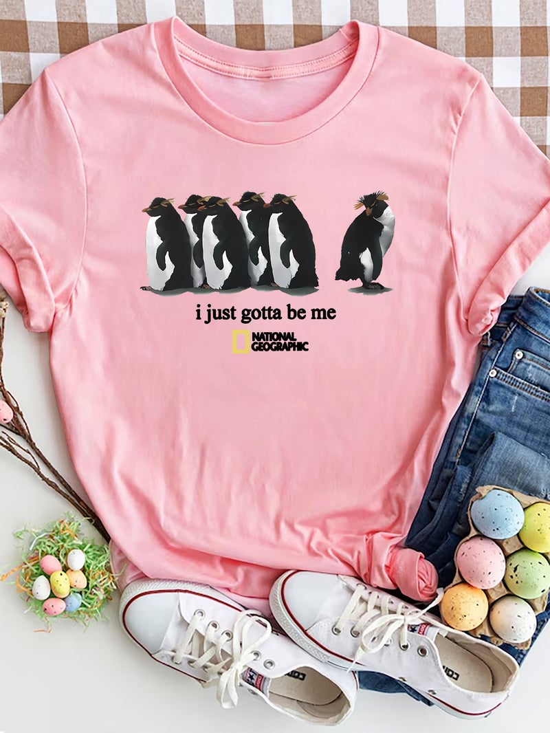 Independent Station Women'S Tops Round Neck Cartoon Printed Short-Sleeved T-Shirt-M - Image 1